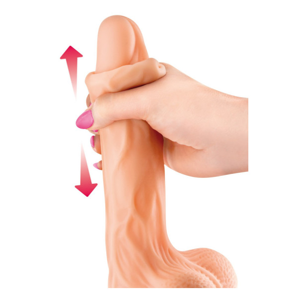 Gode réaliste veiné ventouse va-et-vient prépuce testicules billes mouvantes 20 cm 